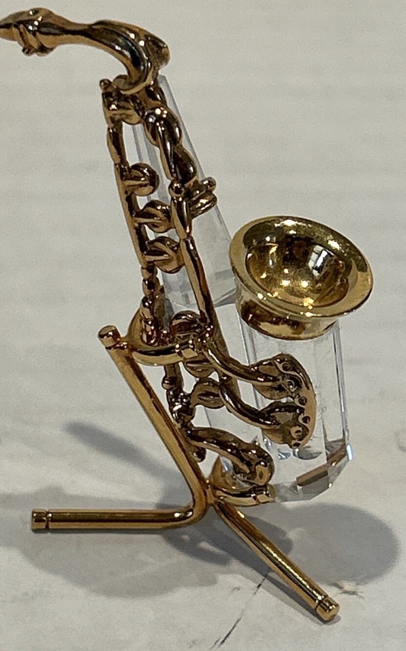 Swarovski Saxophone 24k gold plated with stand Stand 7477 Swan Logo